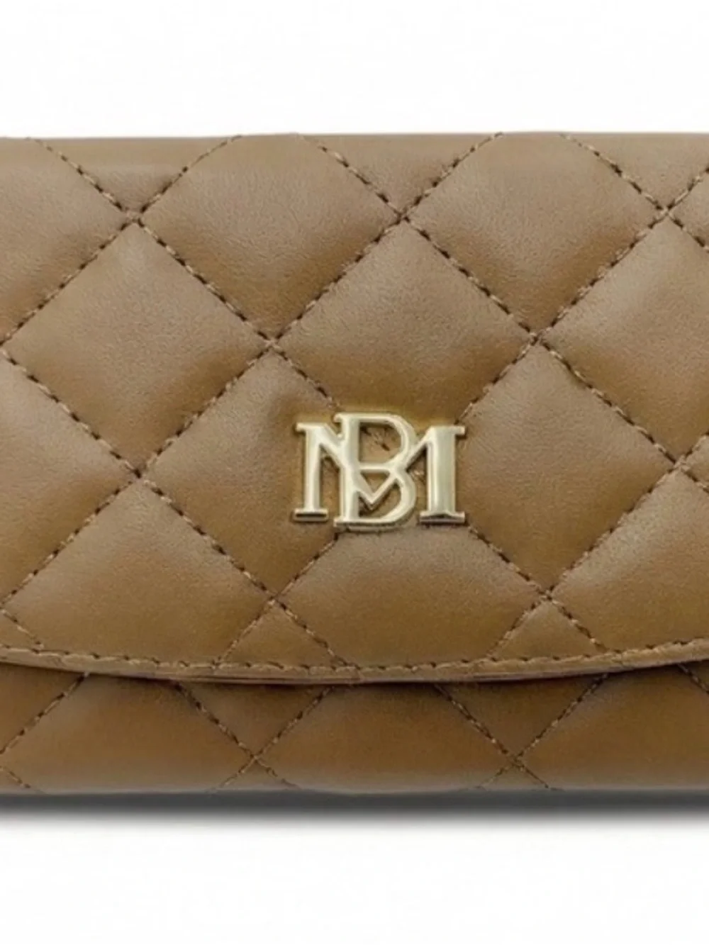 Badgley Mischka Quilted Tan Wallet with Gold Logo Accent